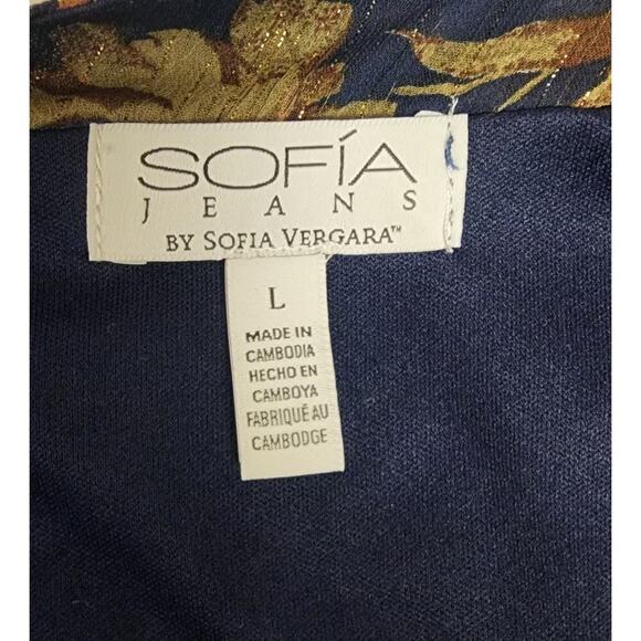 Sofia Jean Cutout Midi Floral Bouquet Balloon Sleeve V-Neck Blue Dress Size L - Picture 13 of 14